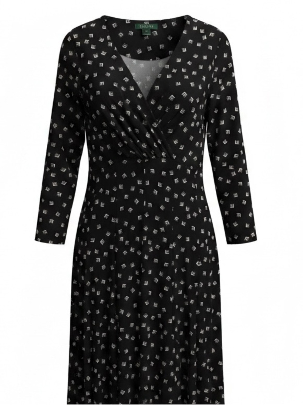 Lauren Ralph Lauren Black White Geometric Faux Wrap Midi Dress Size 16 NWT - Picture 5 of 14